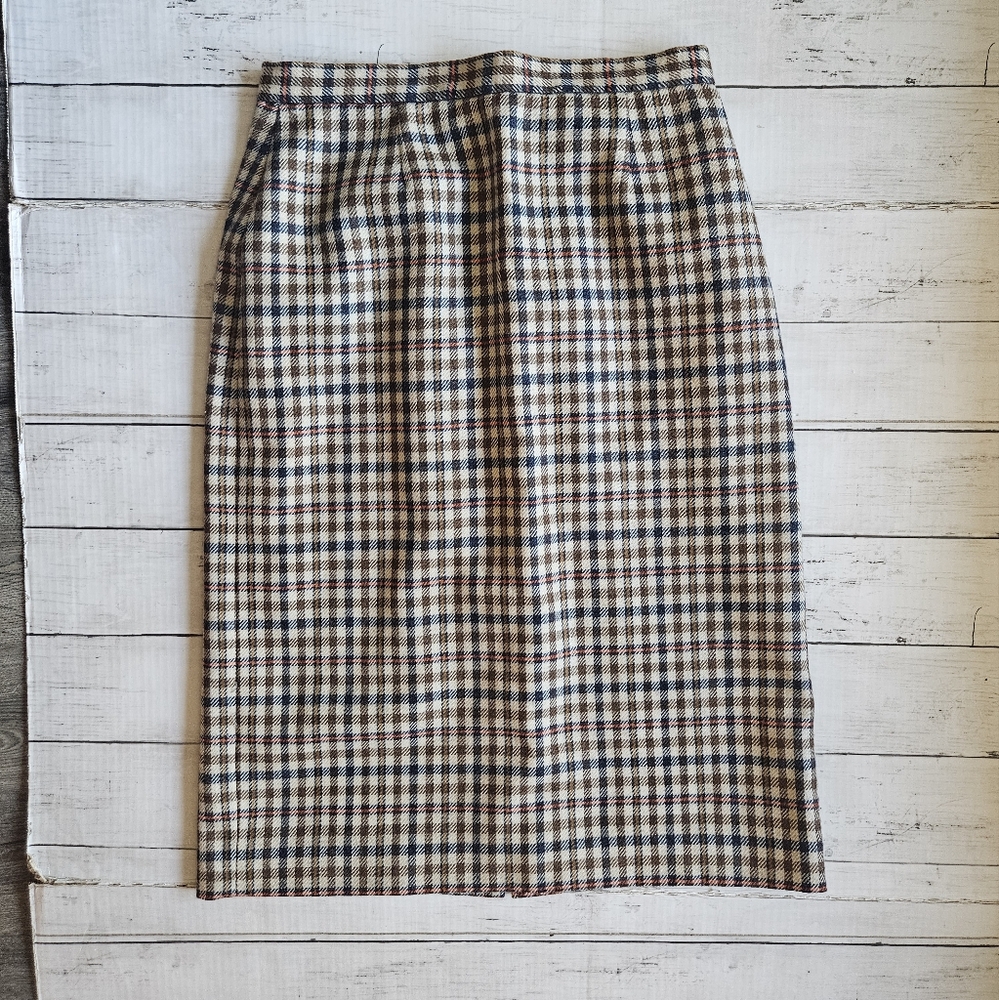 Vintage JH Collectibles 100% Wool Pencil Skirt Size 8 Made‎ In USA Plaid